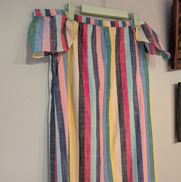 J.Crew Factory Size 6 Colorful Candy Stripe Off Shoulder Dress Cotton Short 160 - Picture 3 of 10